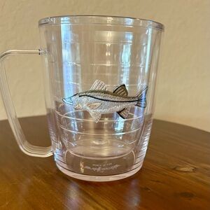 Clear Tervis Tumbler Travel Mug with handle and Embroidered Snook Fish Motif